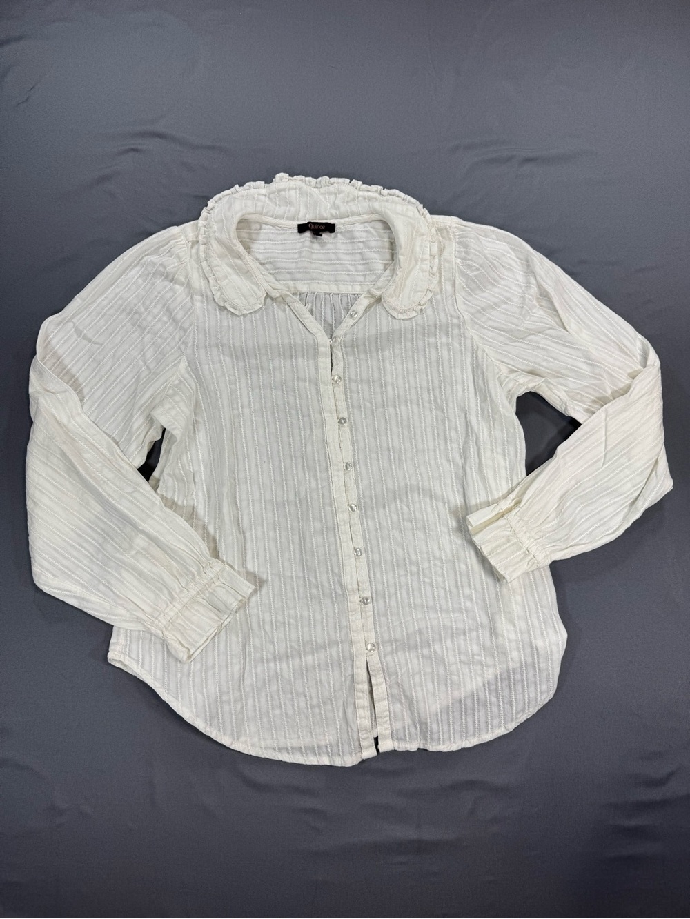 Quince White Button-Front Ruffle Collar Blouse - Picture 2 of 7